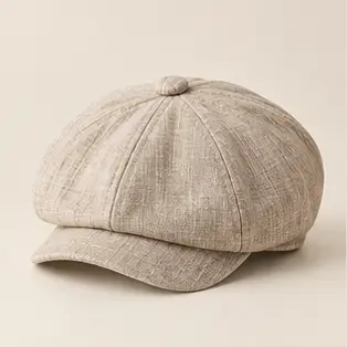 Natural Flax Meadow Linen Newsboy Cap, eight-panel cap