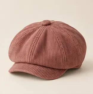 Muted Rose Rosewood Corduroy Newsboy Cap, eight-panel cap