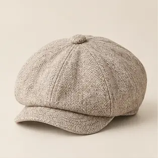 Oatmeal Hearth Wool-Blend Newsboy Cap, eight-panel cap