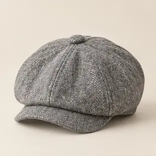 Heather Grey Heather Wool-Blend Newsboy Cap, eight-panel cap