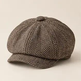 Brown Herringbone Stonefield Herringbone Newsboy Cap, eight-panel cap