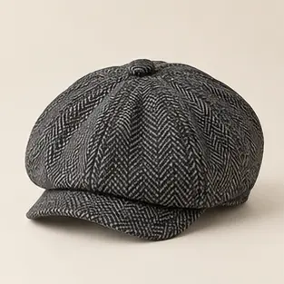 Charcoal Herringbone Willow Herringbone Newsboy Cap, eight-panel cap