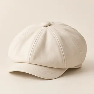 Warm Ivory Sunday Cotton Newsboy Cap, eight-panel cap