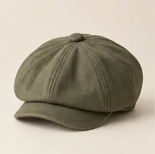 Olive Fieldwork Cotton Newsboy Cap, eight-panel cap