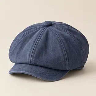 Faded Navy Riverbend Cotton Newsboy Cap, eight-panel cap