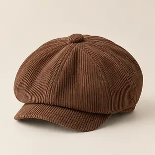 Chestnut Bramble Corduroy Newsboy Cap, eight-panel cap